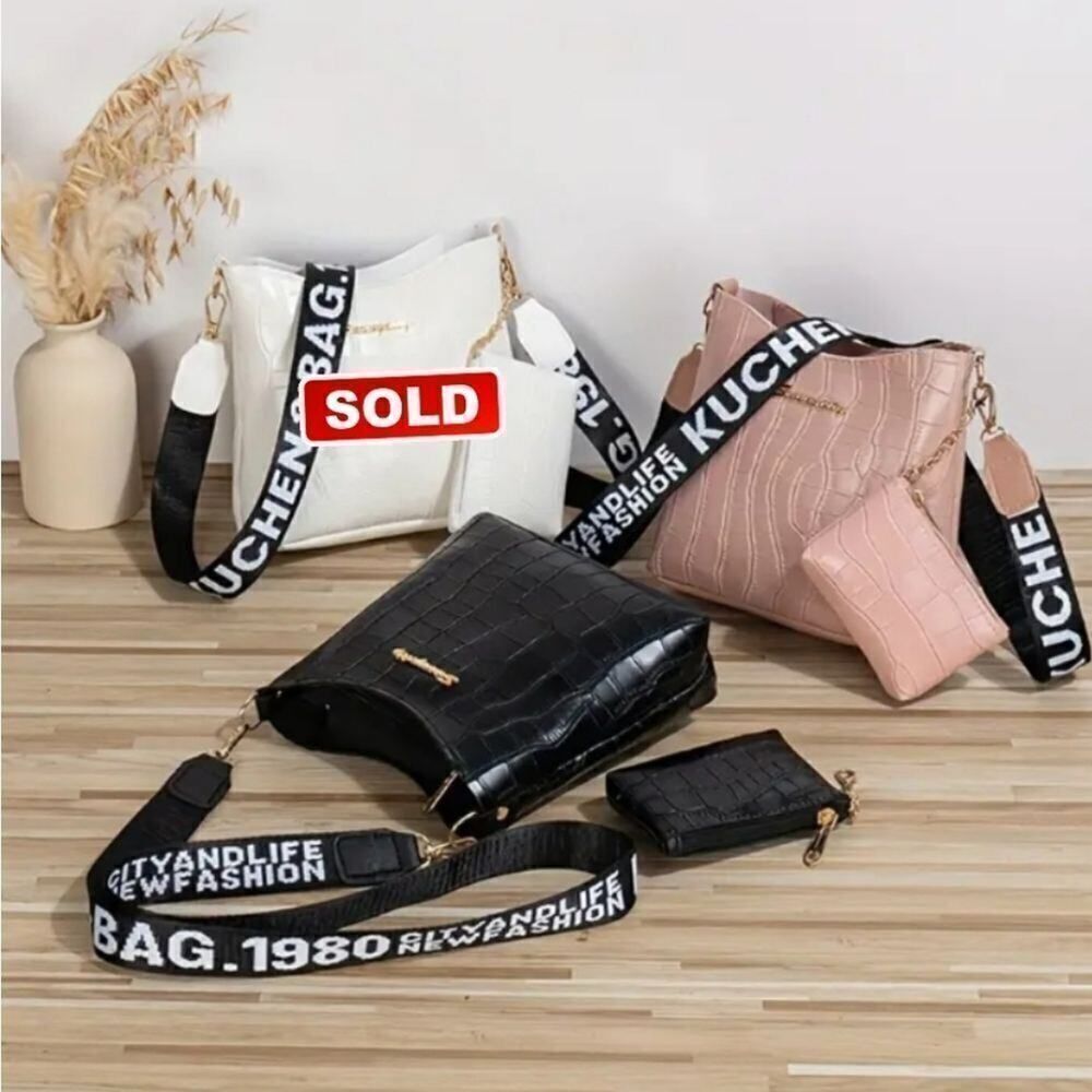 Chic Croc-Embossed Mini Crossbody Vegan Leather Bag Set